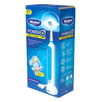 NEW AND IMPROVED: Use the Wisdom Power Plus rechargeable toothbrush for effective cleaning and removal of plaque from teeth, actively helping to maintain healthy gums. Powerful plaque removal: With a powerful cleaning action of 11,000 oscillating movements per minute, it effectively removes plaque and stains for whiter teeth. The active tip on the brush head also helps to clean hard-to-reach areas, while the soft filaments protect gum tissue. 2 Minute Timer: The built-in 2-minute timer enables you to brush your teeth for the recommended length of time, helping you to get a perfect cleaning. By brushing for the recommended time, the built-in timer helps you achieve a deep and thorough clean that keeps your teeth healthy and bright.